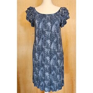 Blue Uncle Frank Tropical Palm Leaf Print Ruffle Sleeve Dress Size XS‎